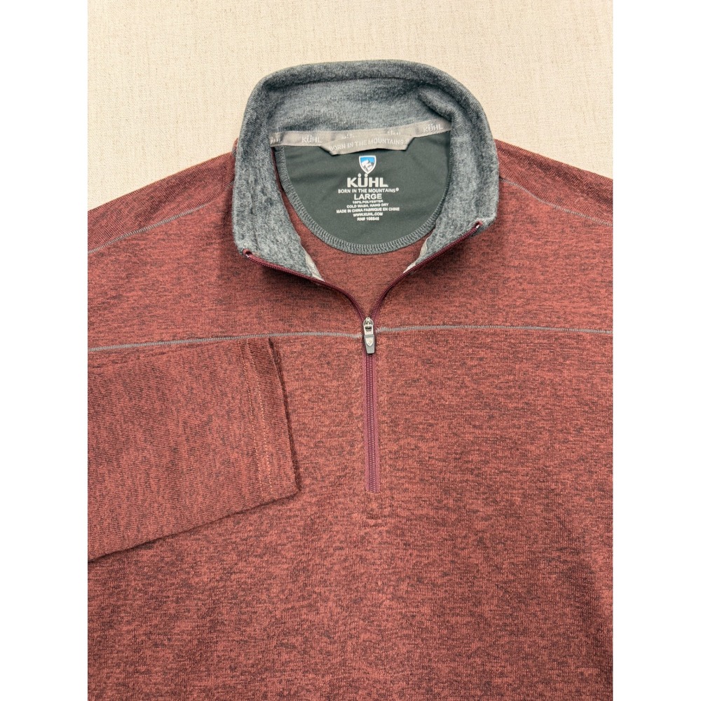 KUHL Revel 1/4 Zip Pullover Men Large Burgundy Heather Fleece Sweater Thumb Loop